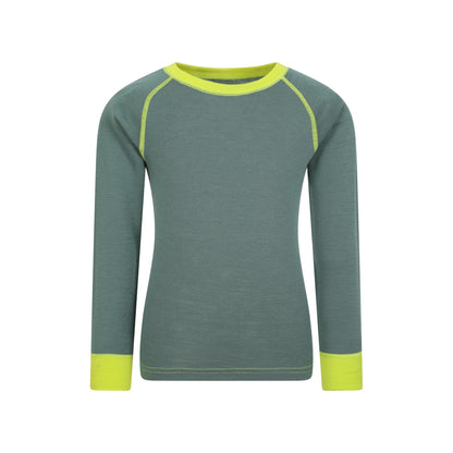 Khaki Green - Front - Mountain Warehouse Childrens-Kids Merino II Round Neck Base Layer Top
