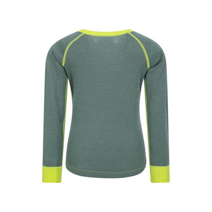 Khaki Green - Back - Mountain Warehouse Childrens-Kids Merino II Round Neck Base Layer Top