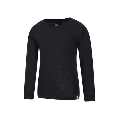 Black - Lifestyle - Mountain Warehouse Childrens-Kids Merino II Round Neck Base Layer Top