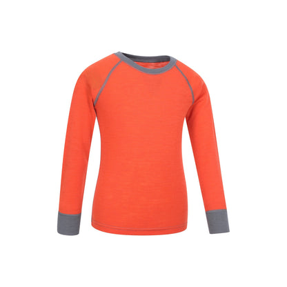 Orange - Side - Mountain Warehouse Childrens-Kids Merino II Round Neck Base Layer Top