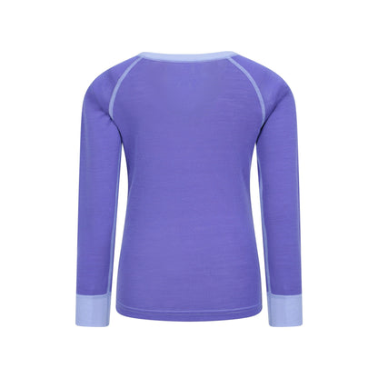 Purple - Back - Mountain Warehouse Childrens-Kids Merino II Round Neck Base Layer Top