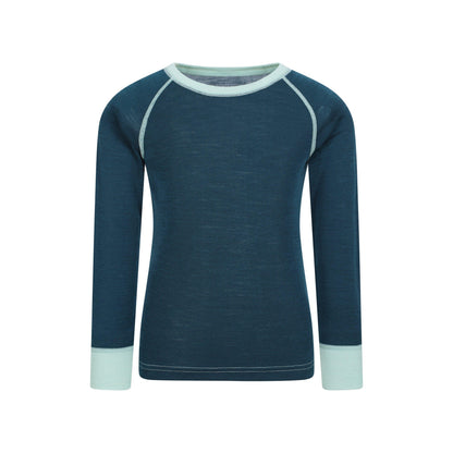 Teal - Front - Mountain Warehouse Childrens-Kids Merino II Round Neck Base Layer Top