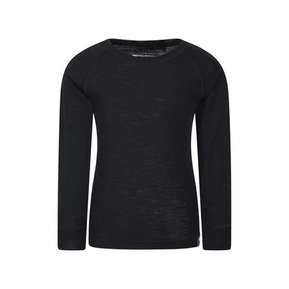 Black - Front - Mountain Warehouse Childrens-Kids Merino II Round Neck Base Layer Top