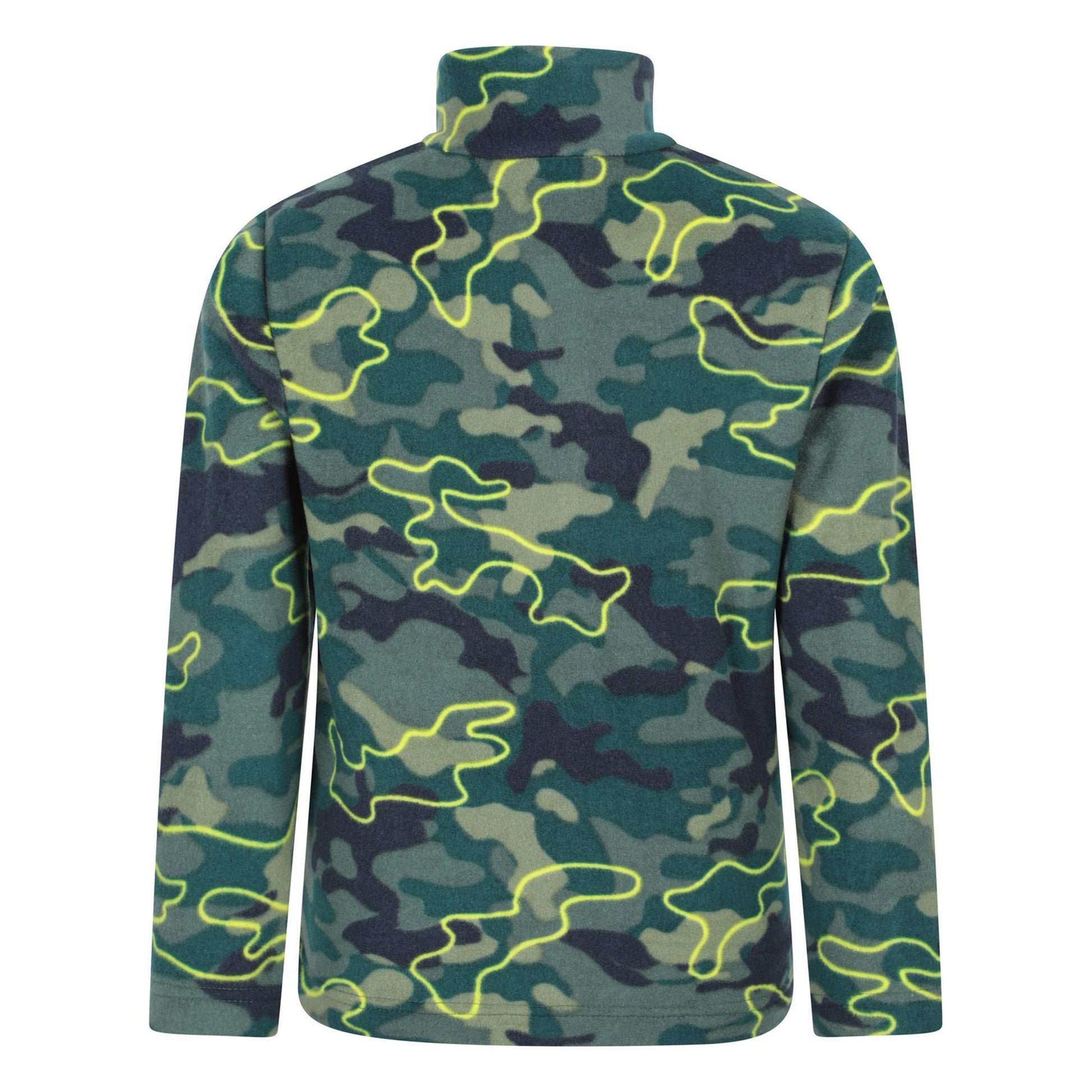 Lime - Back - Mountain Warehouse Childrens-Kids Pursuit Camouflage Half Zip Fleece Top