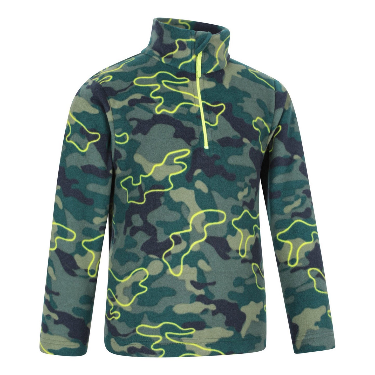 Lime - Side - Mountain Warehouse Childrens-Kids Pursuit Camouflage Half Zip Fleece Top