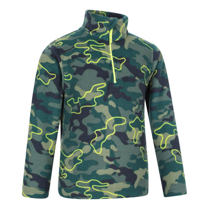Lime - Side - Mountain Warehouse Childrens-Kids Pursuit Camouflage Half Zip Fleece Top
