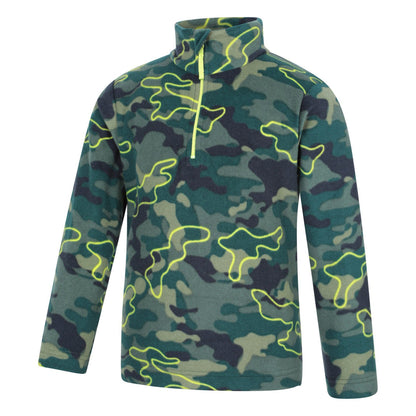 Lime - Lifestyle - Mountain Warehouse Childrens-Kids Pursuit Camouflage Half Zip Fleece Top
