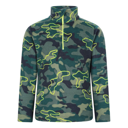 Lime - Front - Mountain Warehouse Childrens-Kids Pursuit Camouflage Half Zip Fleece Top