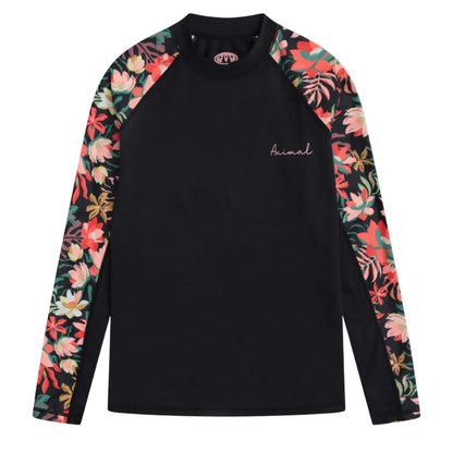 Black - Front - Animal Womens-Ladies Lillie Printed Panelled Rash Top