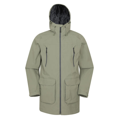 Pale Green - Front - Mountain Warehouse Mens Hastings Long Waterproof Jacket