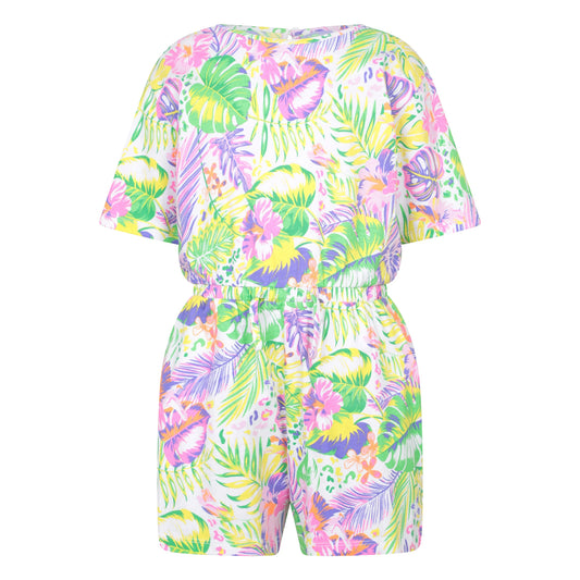 Coral - Front - Mountain Warehouse Childrens-Kids Poppy Leaf Print Playsuit