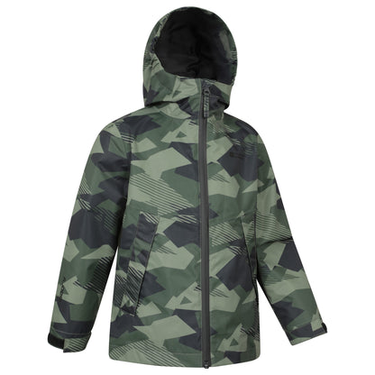 Khaki Green - Side - Mountain Warehouse Childrens-Kids Ravine Printed Lightweight Waterproof Jacket