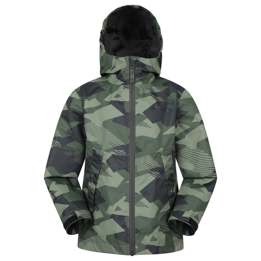 Khaki Green - Front - Mountain Warehouse Childrens-Kids Ravine Printed Lightweight Waterproof Jacket