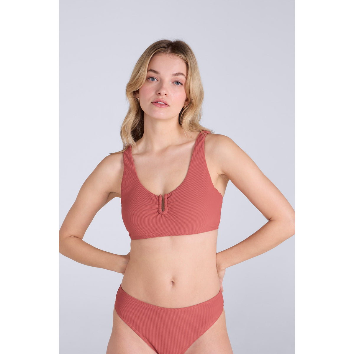 Burgundy - Front - Animal Womens-Ladies Florence Ribbed Bikini Top