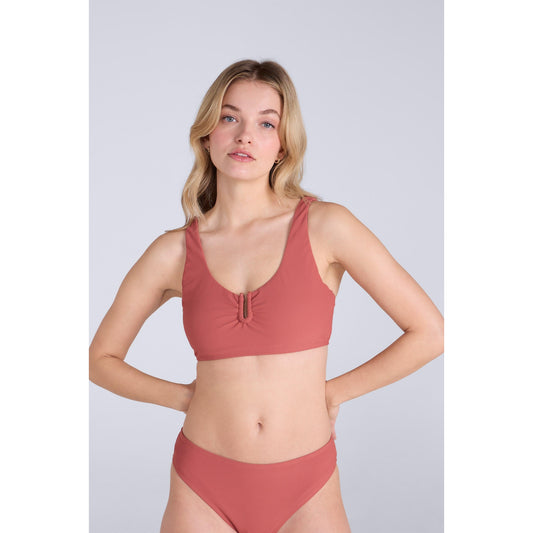 Burgundy - Front - Animal Womens-Ladies Florence Ribbed Bikini Top