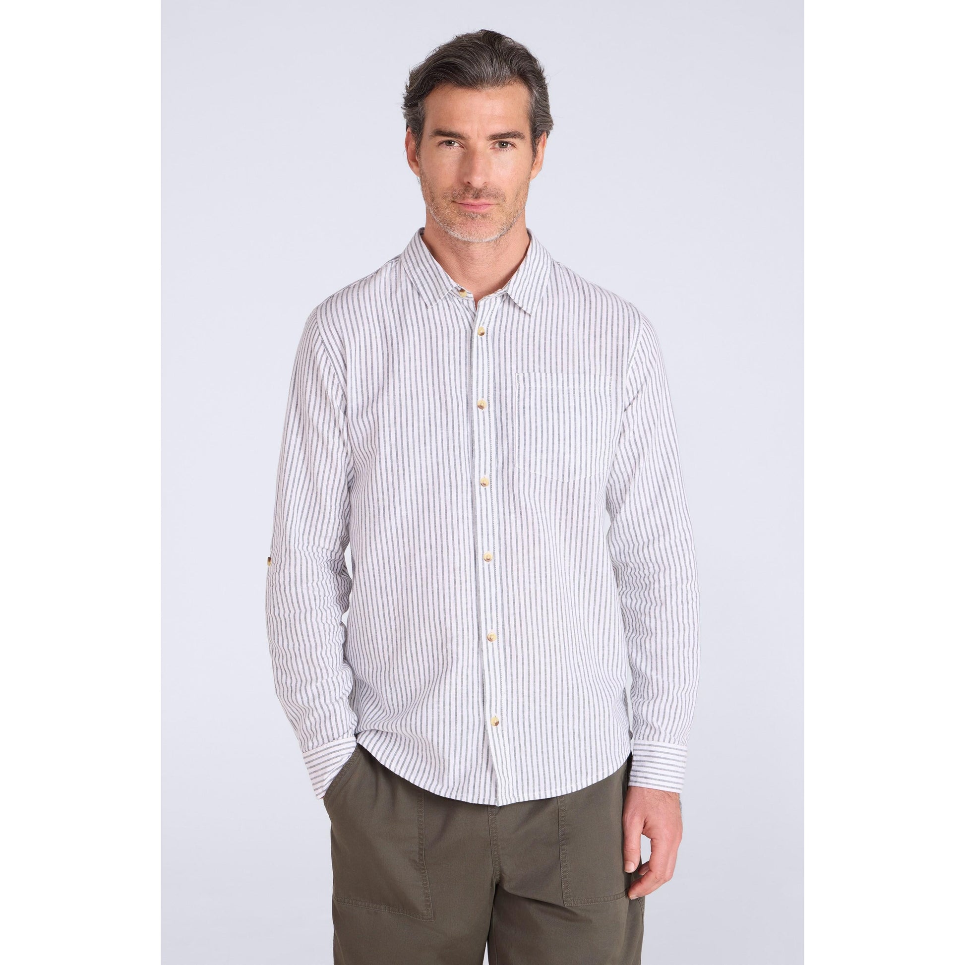 Light Khaki - Front - Mountain Warehouse Mens Lowe Stripe Shirt