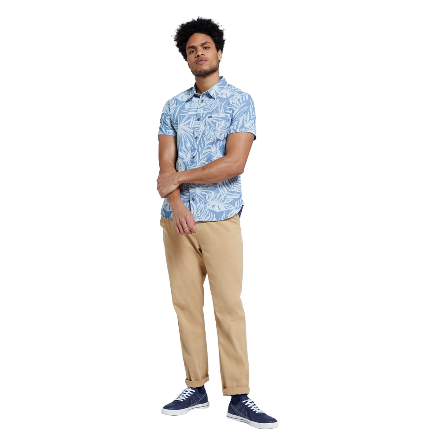Blue - Pack Shot - Animal Mens Jamie Hibiscus Organic Shirt