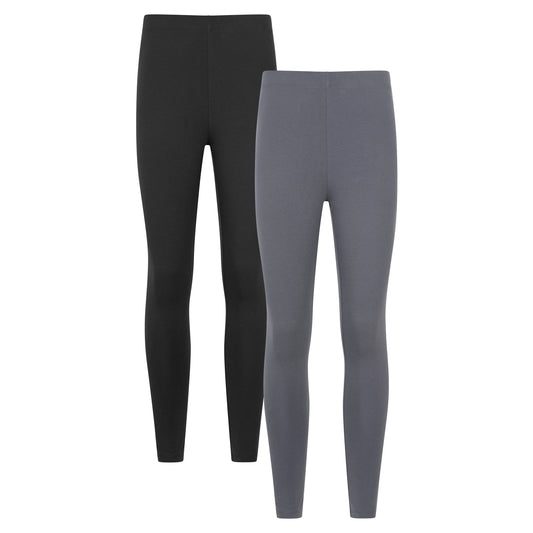 Grey-Black - Front - Mountain Warehouse Womens-Ladies Cotton Blend Leggings (Pack of 2)