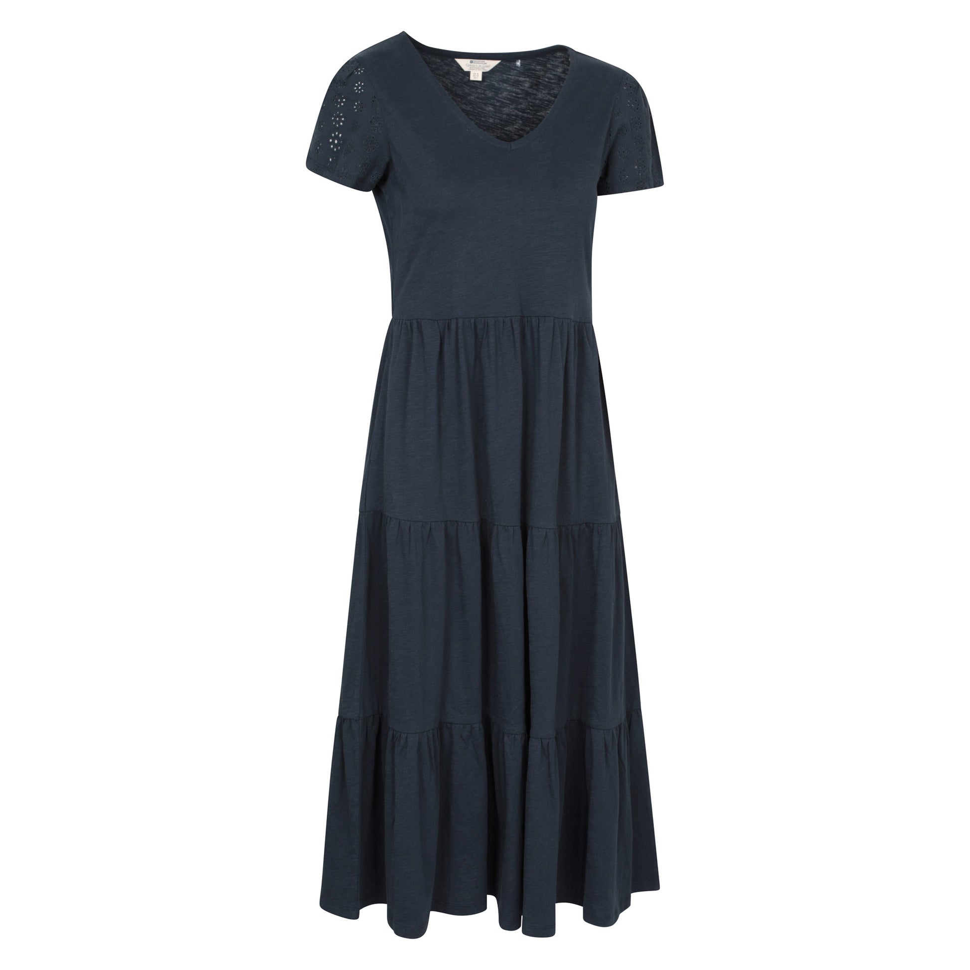 Navy - Side - Mountain Warehouse Womens-Ladies Malaga Tiered Broderie Sleeve Dress