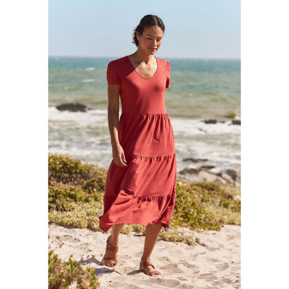 Rust - Front - Mountain Warehouse Womens-Ladies Malaga Tiered Broderie Sleeve Dress