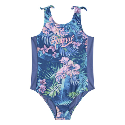 Purple - Front - Animal Girls Tropical Floral One Piece Swimsuit