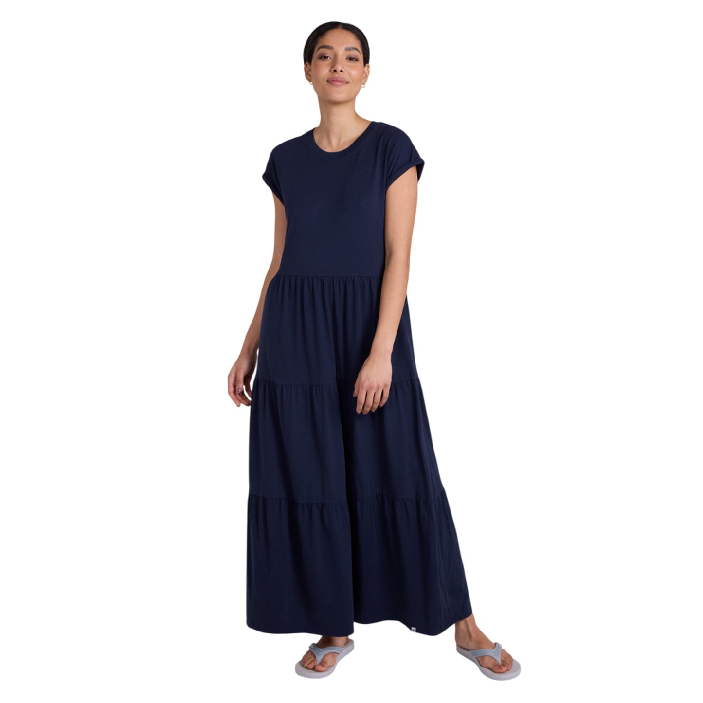 Navy - Side - Animal Womens-Ladies Tiered Jersey Maxi Dress