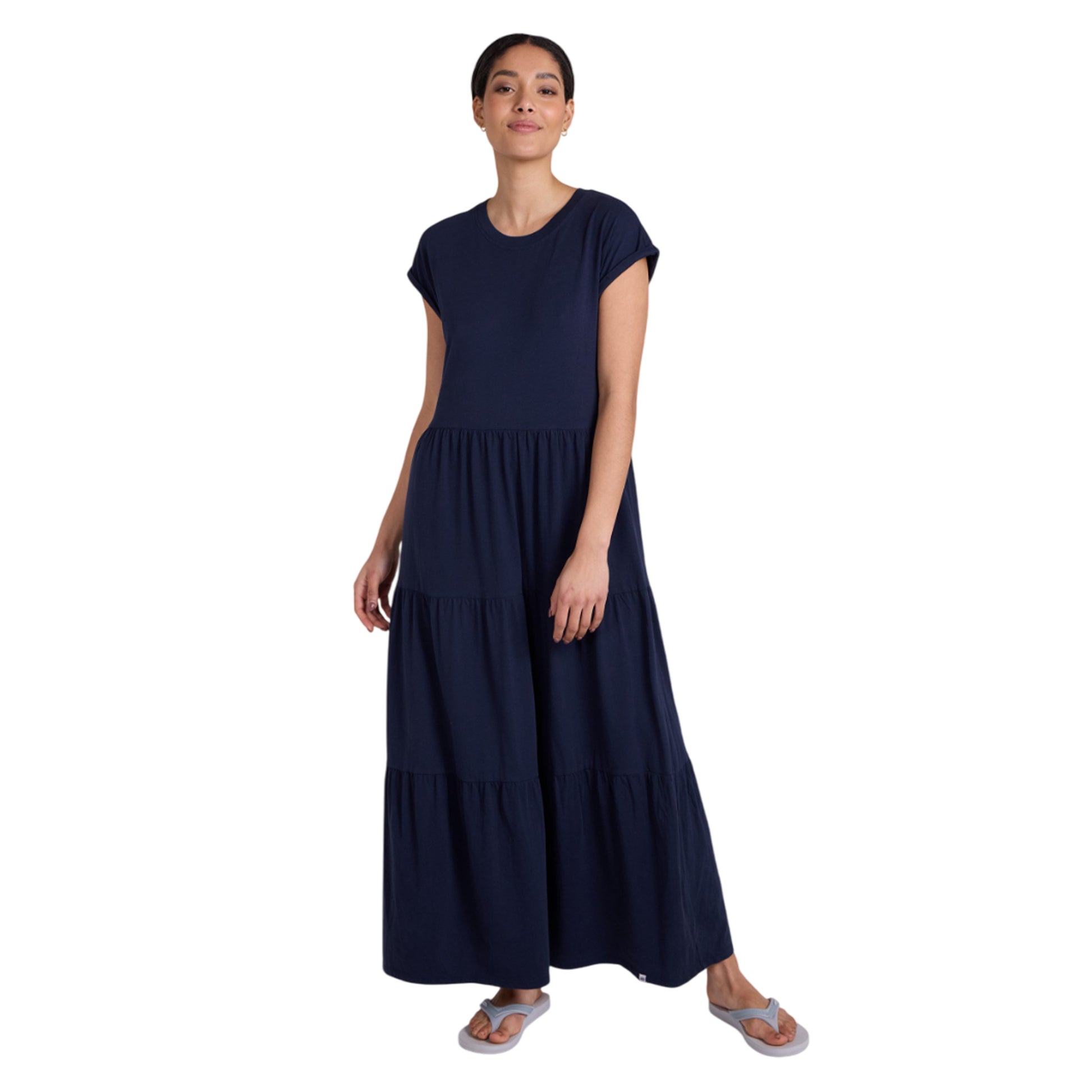 Navy - Side - Animal Womens-Ladies Tiered Jersey Maxi Dress