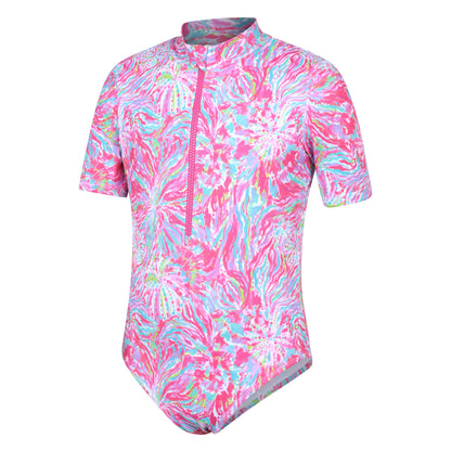Bright Pink - Lifestyle - Mountain Warehouse Childrens-Kids Mira Printed Rash Guard Swimsuit