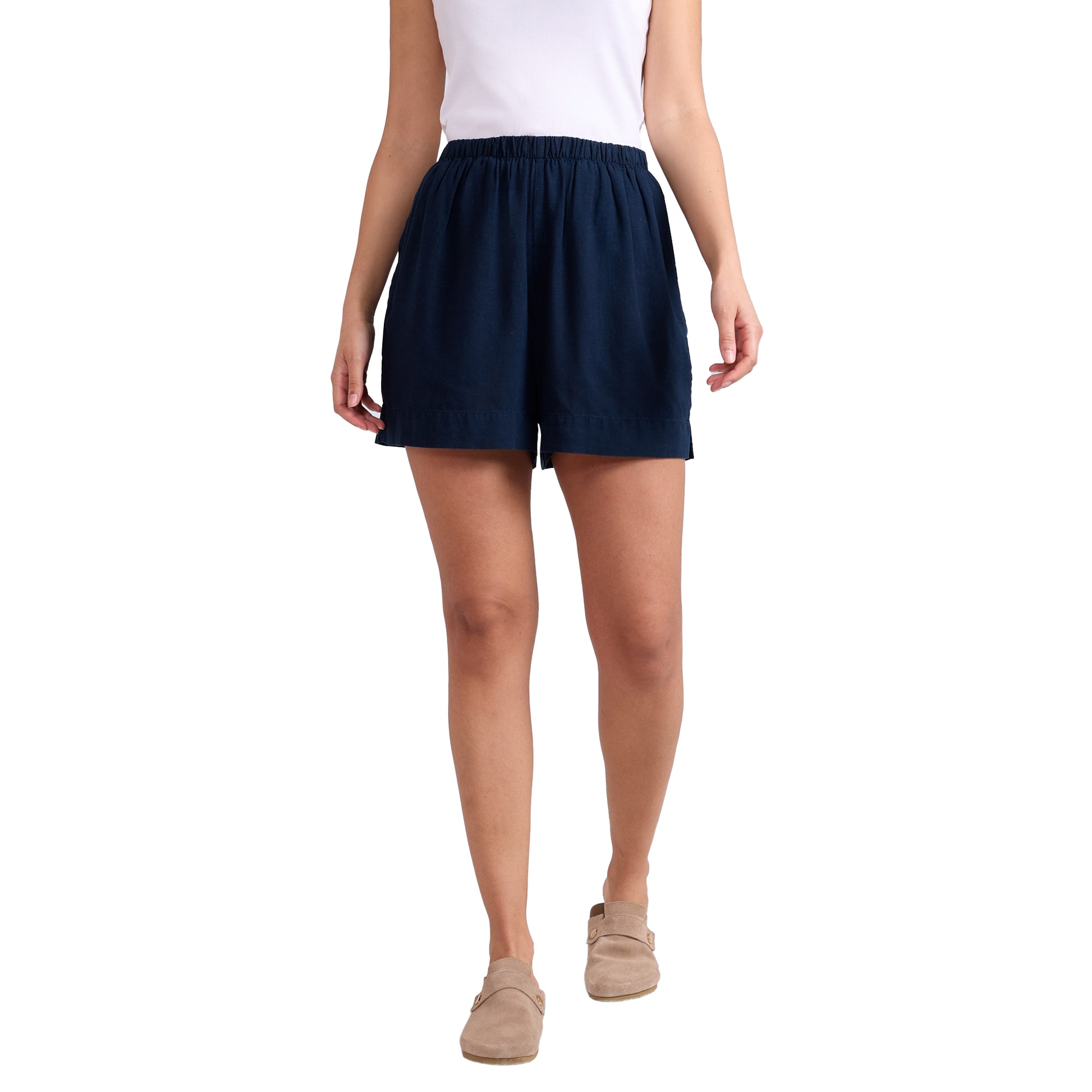Navy - Side - Animal Womens-Ladies Nova Linen Shorts
