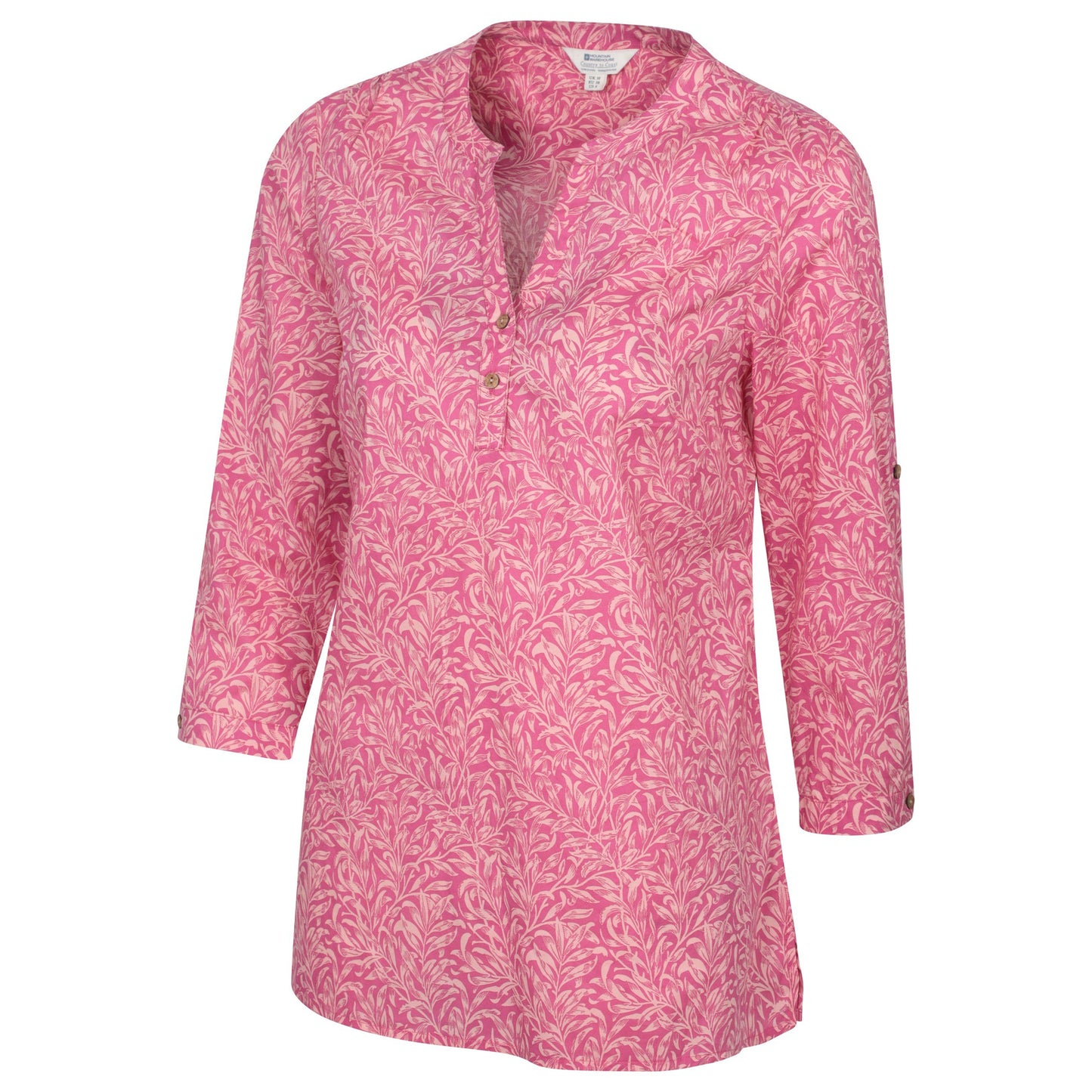 Bright Pink - Side - Mountain Warehouse Womens-Ladies Petra Floral 3-4 Sleeve Shirt