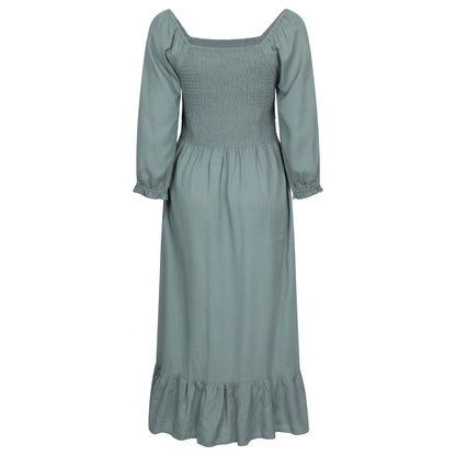 Khaki Green - Back - Mountain Warehouse Womens-Ladies Cadiz Shirred Long-Sleeved Midi Dress
