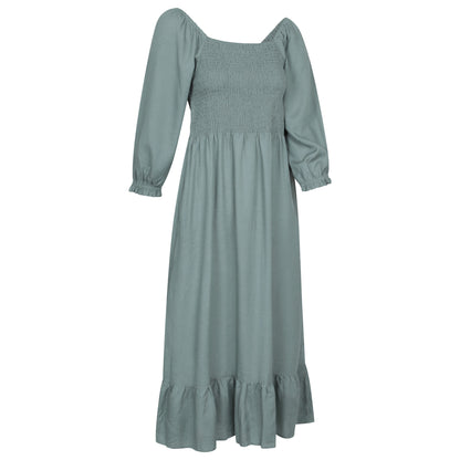 Khaki Green - Side - Mountain Warehouse Womens-Ladies Cadiz Shirred Long-Sleeved Midi Dress