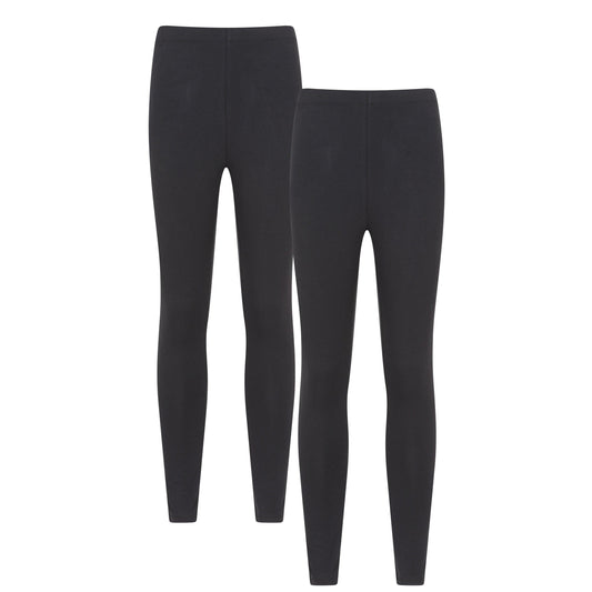Jet Black - Front - Mountain Warehouse Womens-Ladies Cotton Blend Midweight Leggings (Pack of 2)