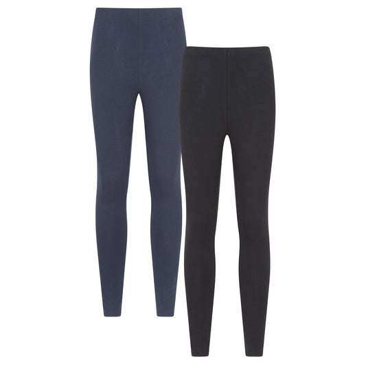 Black - Front - Mountain Warehouse Womens-Ladies Cotton Blend Midweight Leggings (Pack of 2)