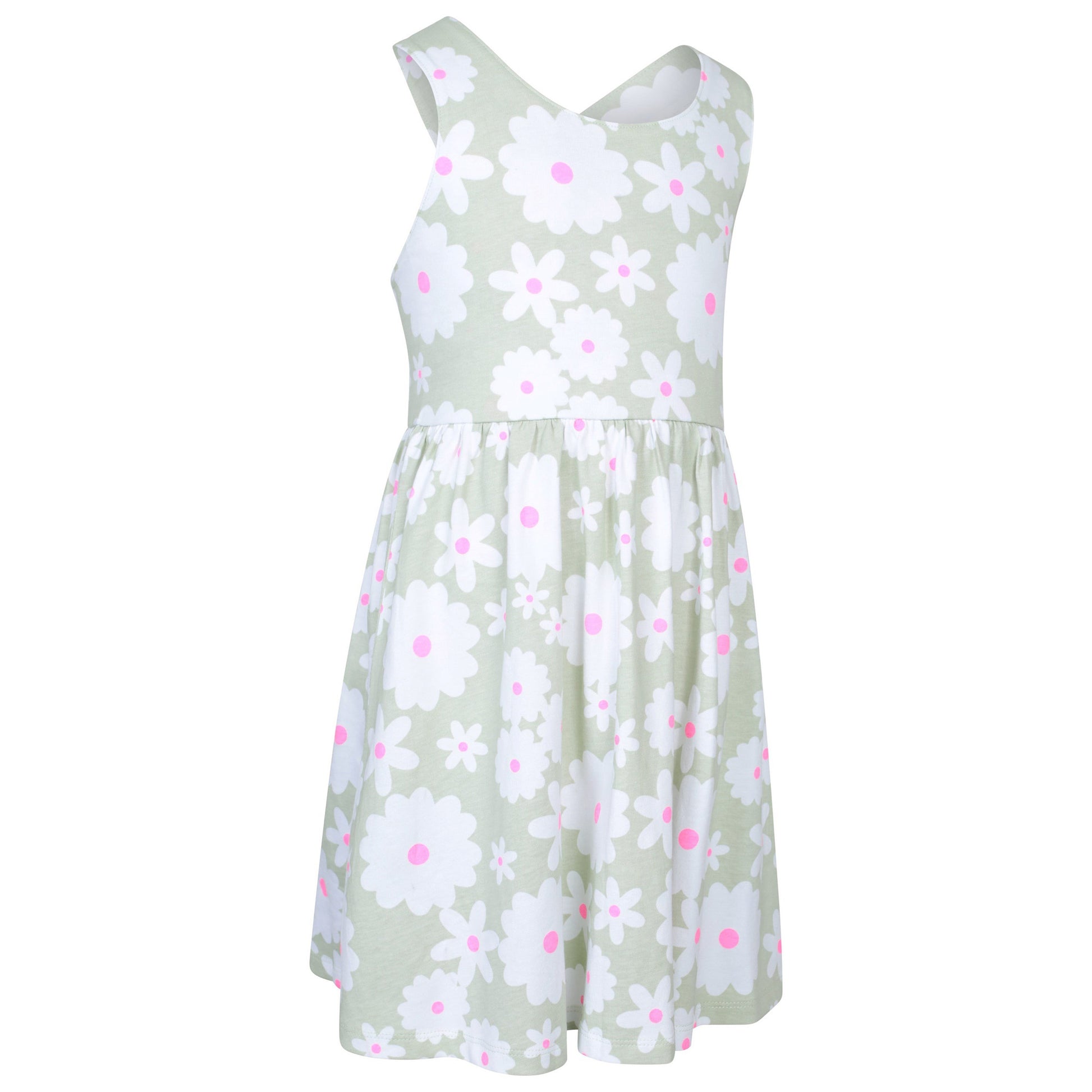 Pale Green - Side - Mountain Warehouse Girls Lana Flowers Cross Back Dress
