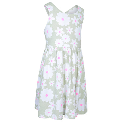 Pale Green - Side - Mountain Warehouse Girls Lana Flowers Cross Back Dress