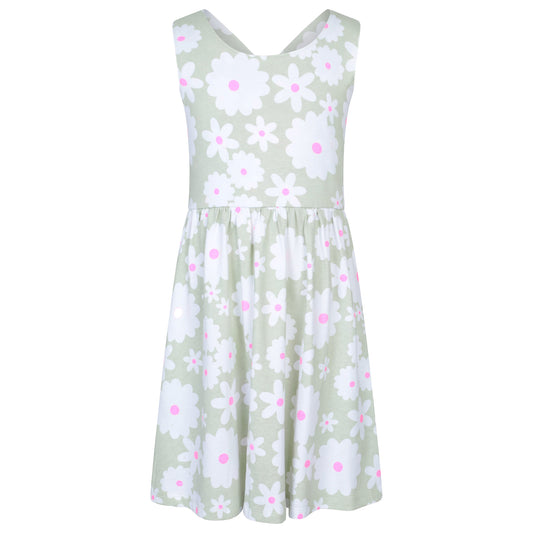 Pale Green - Front - Mountain Warehouse Girls Lana Flowers Cross Back Dress