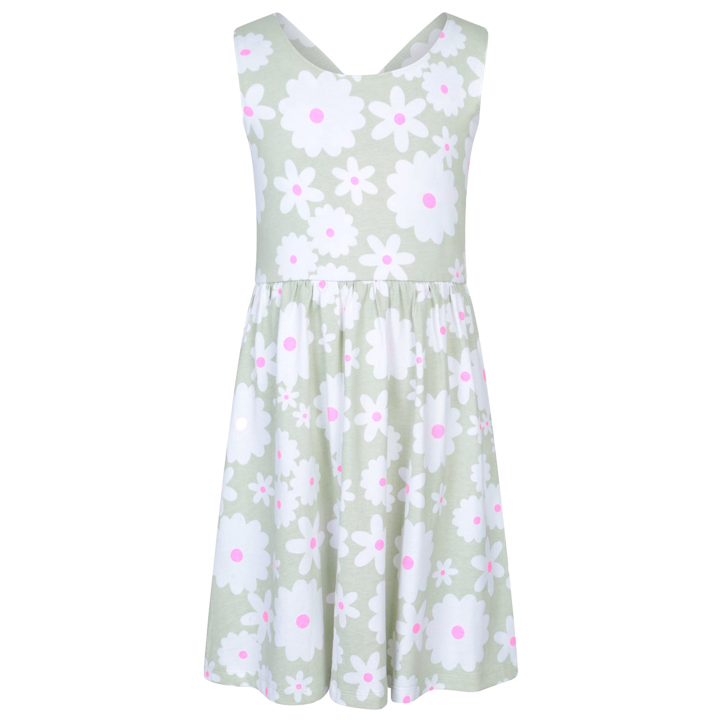 Pale Green - Front - Mountain Warehouse Girls Lana Flowers Cross Back Dress