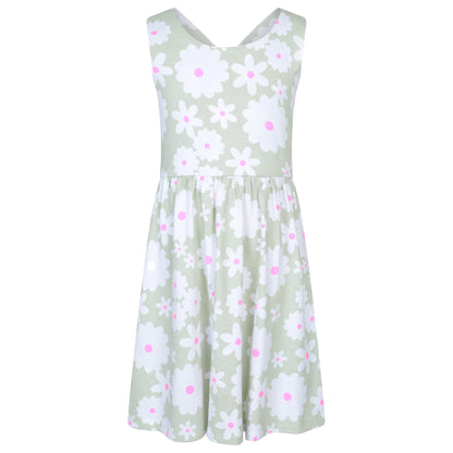 Pale Green - Front - Mountain Warehouse Girls Lana Flowers Cross Back Dress