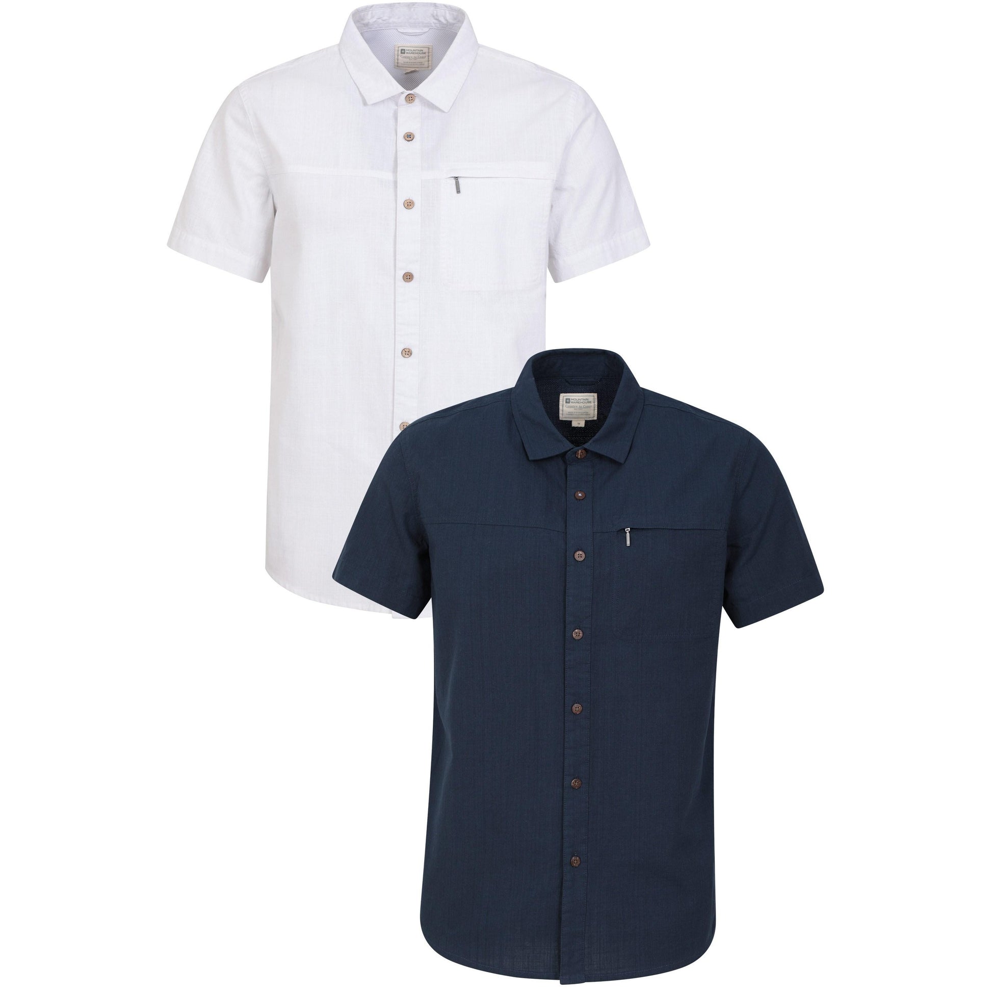 White-Dark Blue - Front - Mountain Warehouse Mens Coconut Textured Slub Short-Sleeved Shirt (Pack of 2)