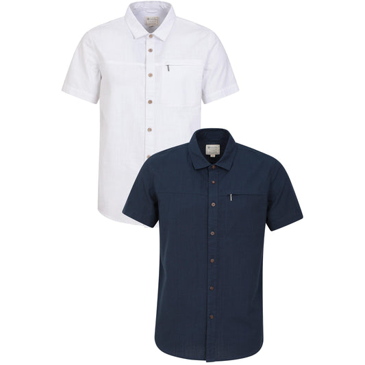 White-Dark Blue - Front - Mountain Warehouse Mens Coconut Textured Slub Short-Sleeved Shirt (Pack of 2)