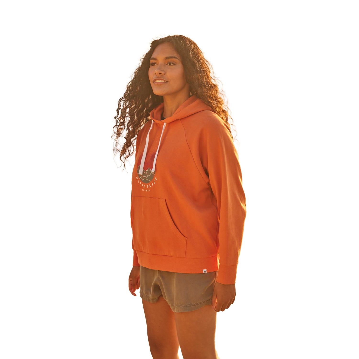 Orange - Side - Animal Womens-Ladies Kaya Happy Organic Hoodie
