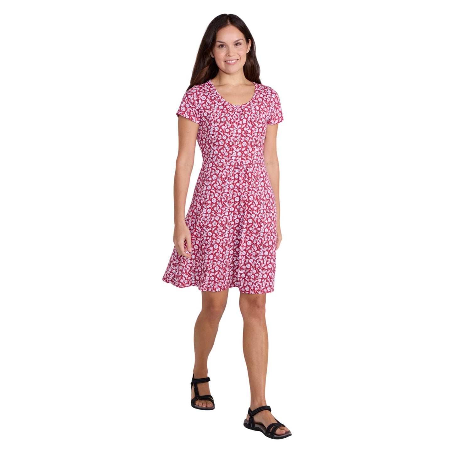 Dark Burgundy - Lifestyle - Mountain Warehouse Womens-Ladies Essentials Lora Stripe V Neck Skater Dress