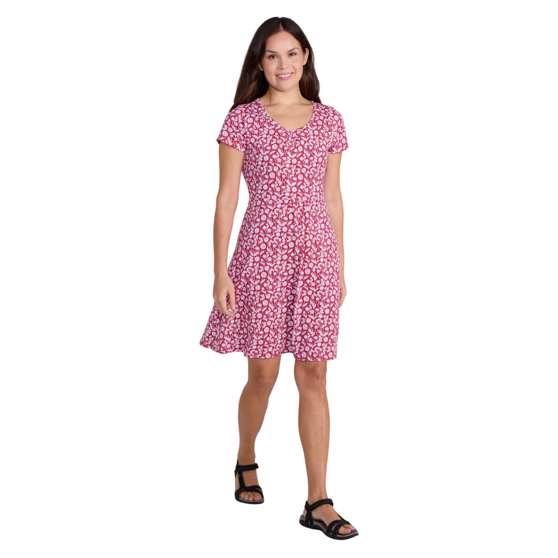 Dark Burgundy - Lifestyle - Mountain Warehouse Womens-Ladies Essentials Lora Stripe V Neck Skater Dress