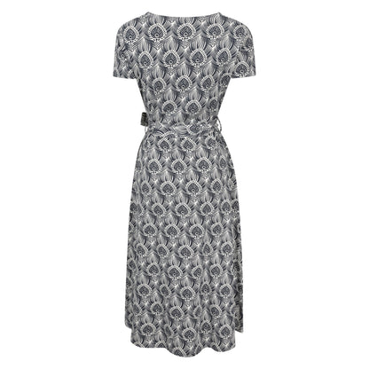 Navy - Back - Mountain Warehouse Womens-Ladies Santorini Peacock Feather Midi Wrap Dress