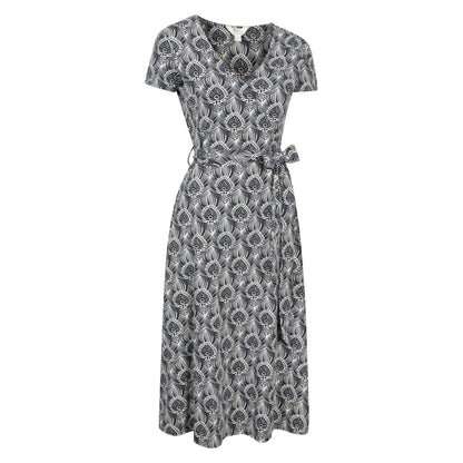 Navy - Lifestyle - Mountain Warehouse Womens-Ladies Santorini Peacock Feather Midi Wrap Dress