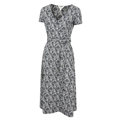 Navy - Side - Mountain Warehouse Womens-Ladies Santorini Peacock Feather Midi Wrap Dress