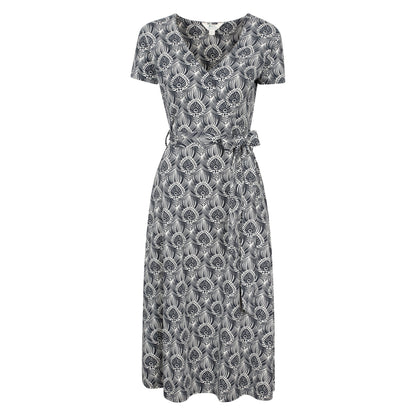 Navy - Front - Mountain Warehouse Womens-Ladies Santorini Peacock Feather Midi Wrap Dress