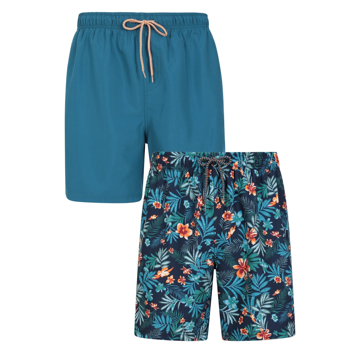 Petrol - Front - Mountain Warehouse Mens Aruba Floral Swim Shorts (Pack of 2)