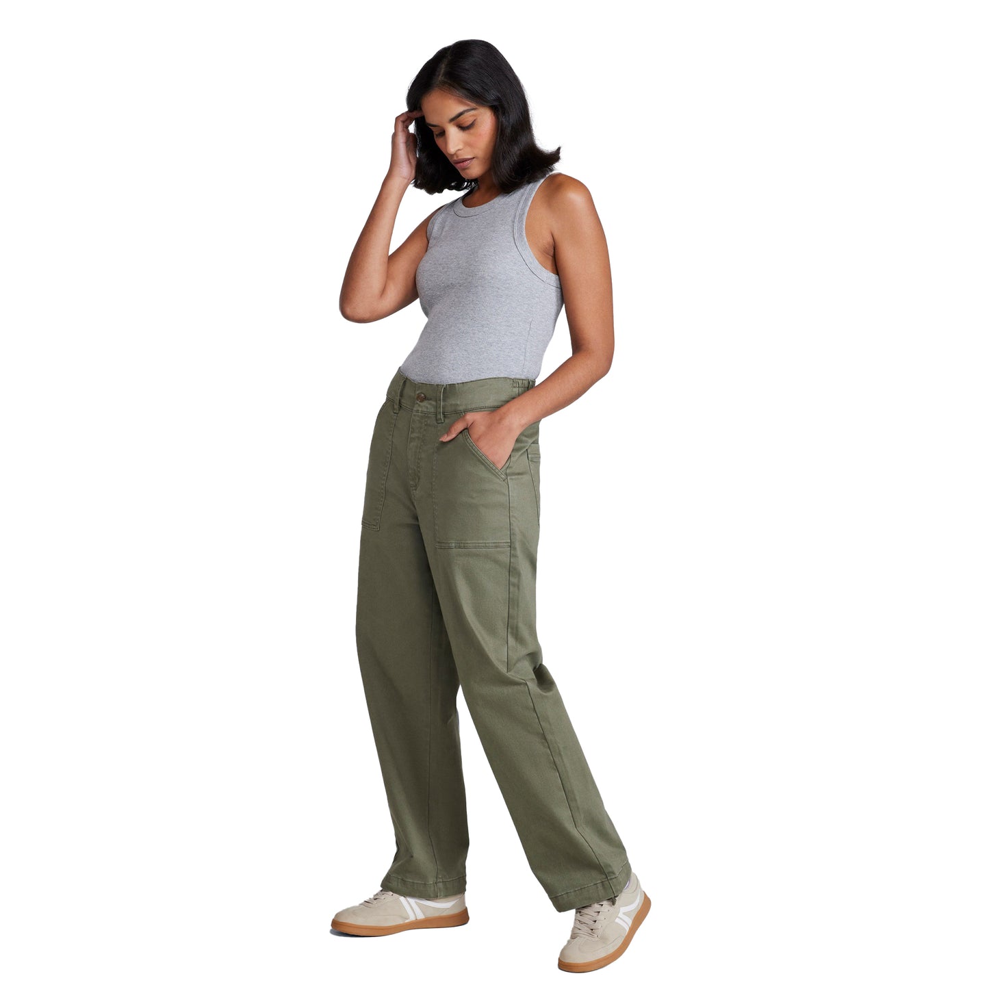Khaki Green - Side - Animal Womens-Ladies Stretch Cargo Trousers